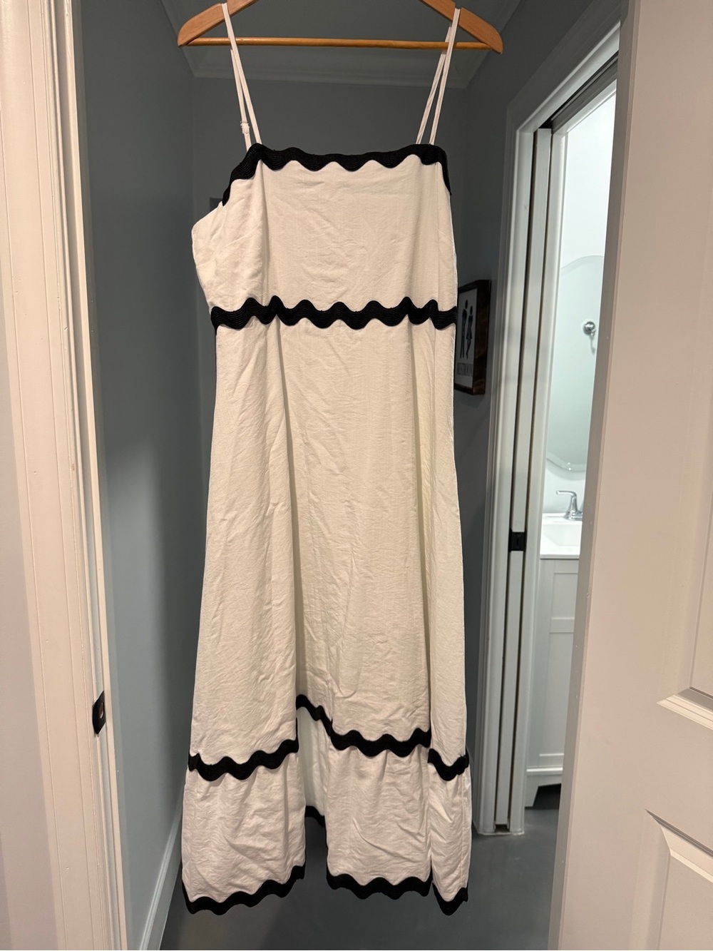 White Maxi Dress with Black Scalloped Trim